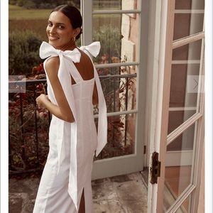 AISLE WHITE LINEN BOW MIDI DRESS -NWT